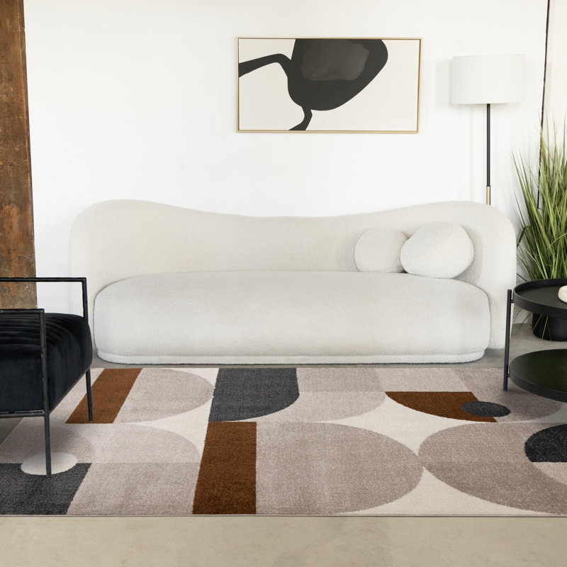 Tapis d'intérieur brun clair à motif géométrique brun clair Mentko, Rectangle 5 pi 3 po x 7 pi 7 po