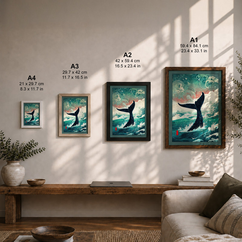 Whale Tail Rising Coastal 1 Piece Single Picture Frame Wall Art, A2 - 59.4 x 42.0 cm, White