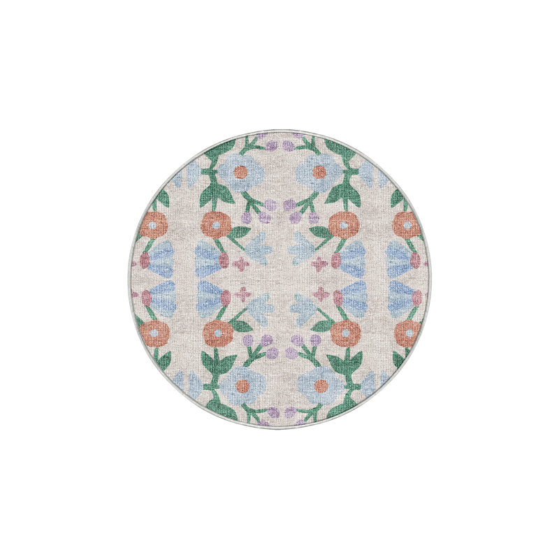 Spruha Hand Loomed Washable Floral Indoor Rug, Round 6'