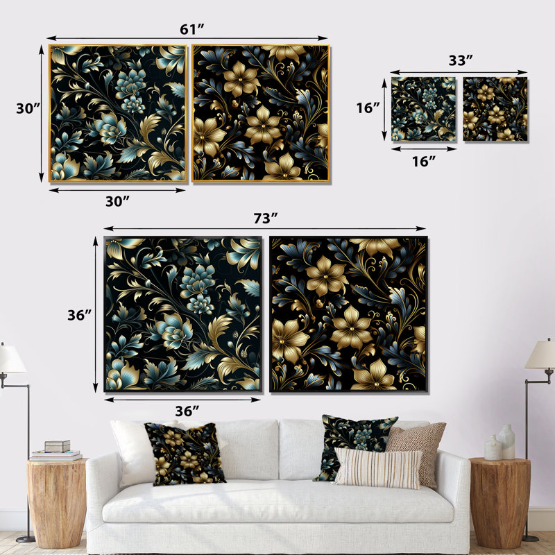 Reuland - Ensemble de 2 reproductions d'art sur toile à motif floral abstrait, Toile tendue, H 16 po x l 33 po x P 1 po