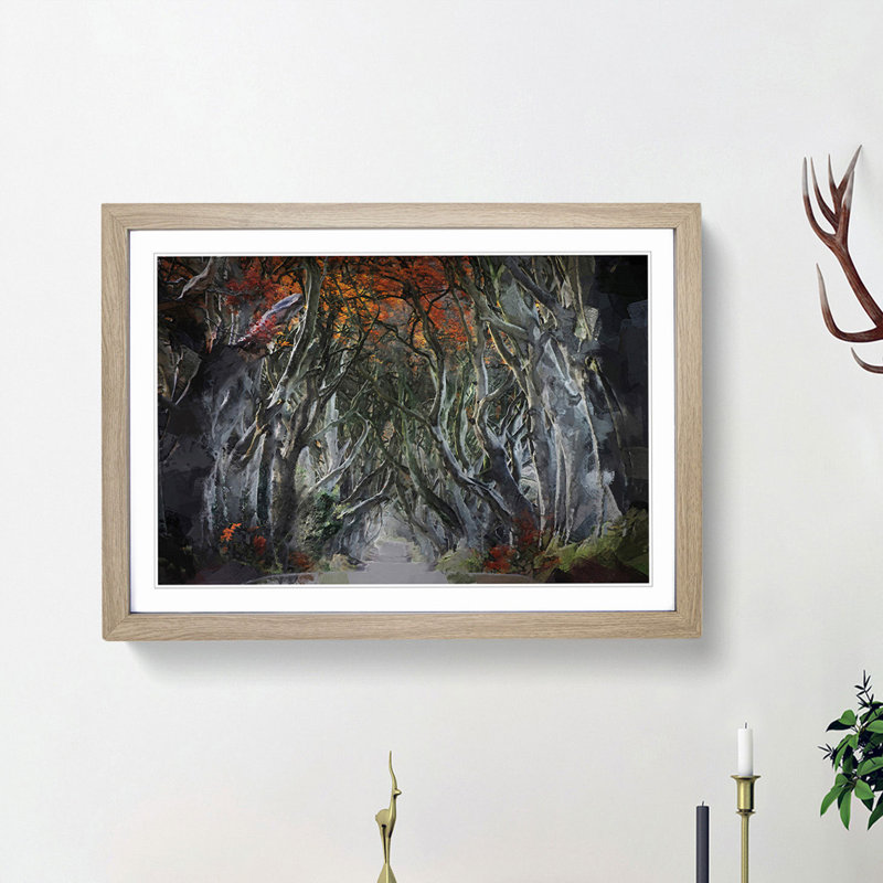Dark Hedges Tree Road Ireland in Abstract - Picture Frame Graphic Art Print on MDF, 36cm H x 48cm W x 2cm D, Oak Framed