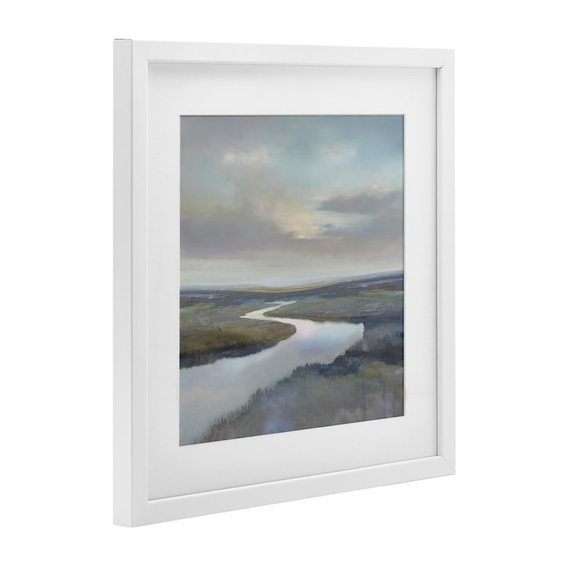 «Calm Riverbend in Greys», reproduction encadrée sous verre, conception de Christy McKee, H 16 po x l 16 po