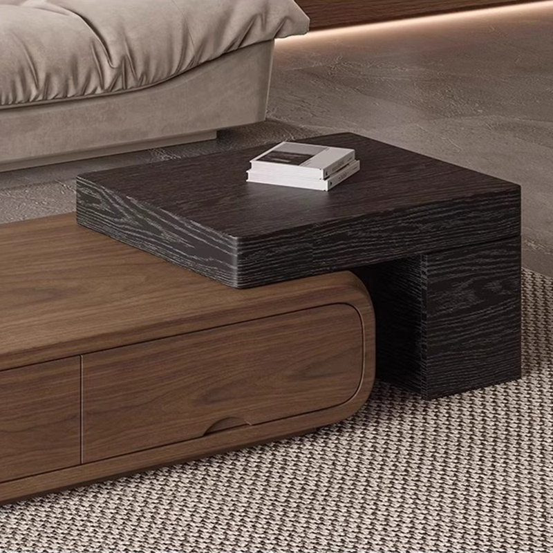 Table basse en bois de noyer massif avec tiroir et rangement, H 15,75 po x l 53,15 po x P 31,5 po, Walnut/Black