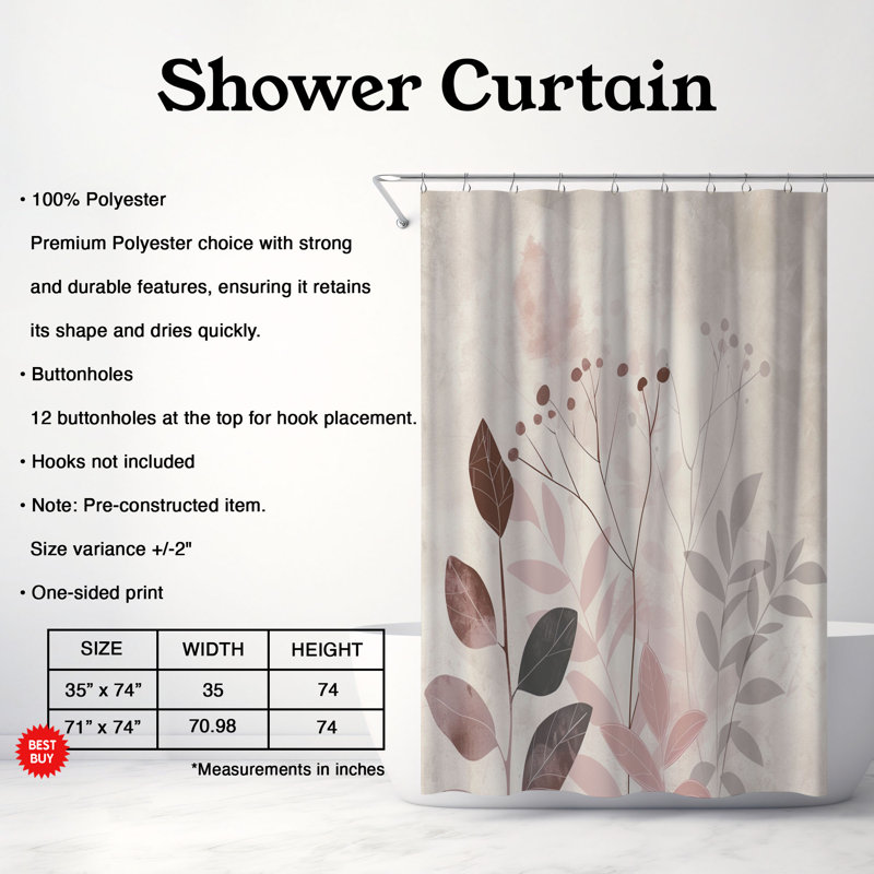 Rideau de douche 1 pièce Soft Soft Floral, H 74 po x l 71 po