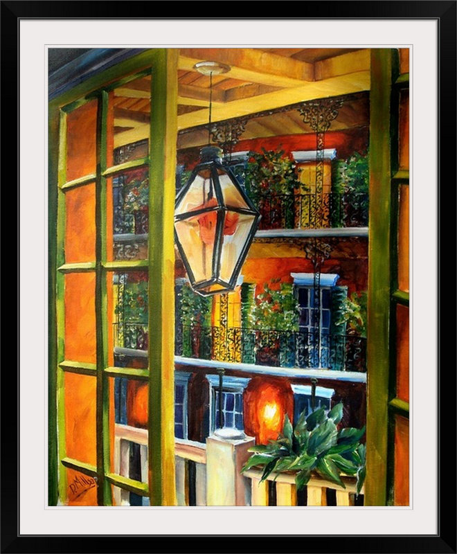«View from a French Quarter Window» par Bebe, reproduction d'art, H 38 po x l 32 po x P 1 po, Cadre noir