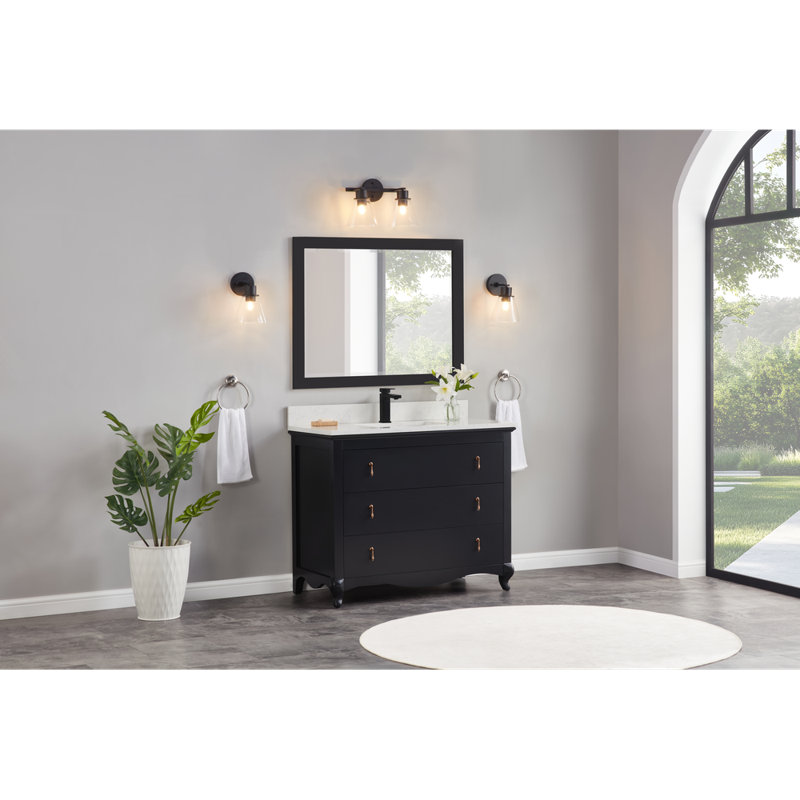 42" Cadet Finish Solid Wood Sink Vanity  With 1' Artificial Stone Top, Tricon Black