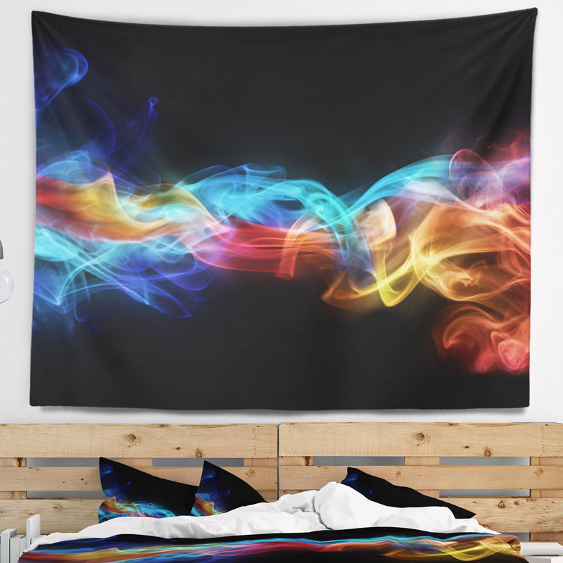 Feu abstrait en tapisserie de couleurs, H 32 po x l 39 po