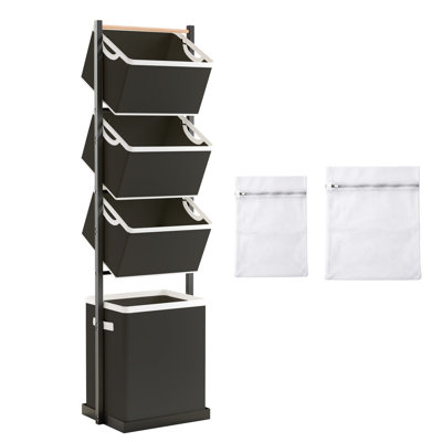 Laundry Hamper Sorter, Stackable Laundry Basket Organizer with Removable Basket, 125L 4-Tier Vertical Laundry Sorter for Small Space, Laundry Room, Dorm, Bathroom, Wardrobe