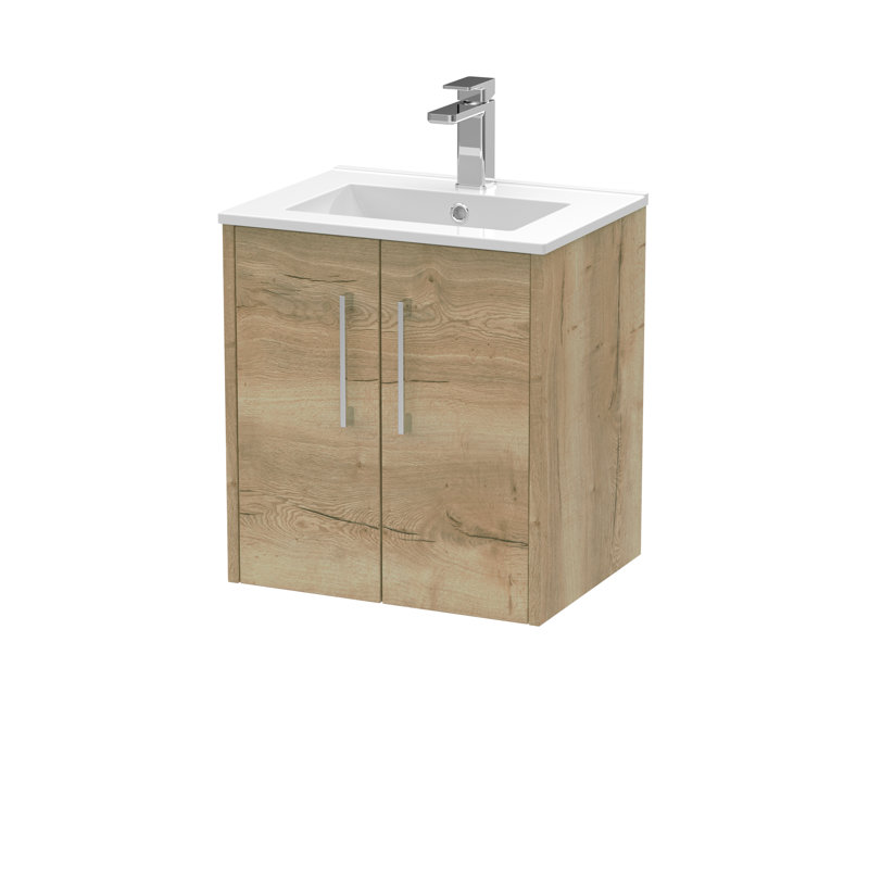 Juno 500mm Single Bathroom Vanity with Integrated Vitreous China Basin, Autumn Oak