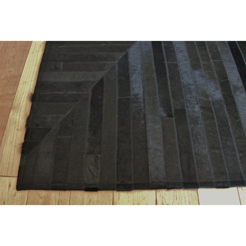 Handmade Black Geometric Cowhide Rectangular Rug 8' x 10'