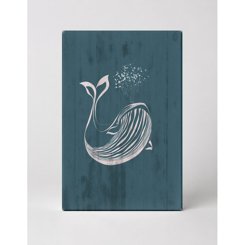 Baleine blanche sur bois sarcelle - art mural sur toile Portrait, 20" W x 30" H