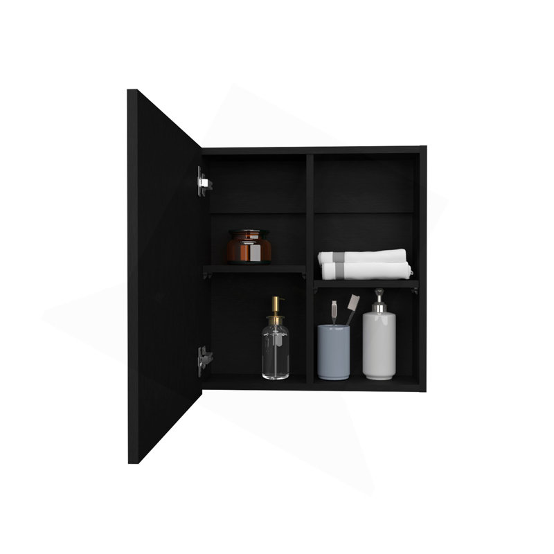 21.1" H X 19.7" W Mirror Medicine Cabinet, One Door With Four Interior Shelves For Bathroom, Kitchen, Black