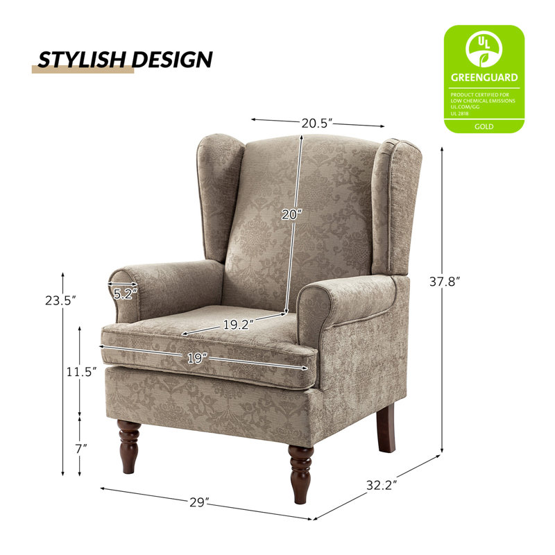 Fauteuil à oreilles 29 po Anayat, Mélange de polyester Brocade