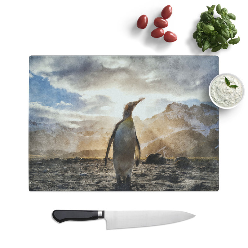 Tempered Glass King Penguin Chopping Board, 28.5 cm x 39 cm