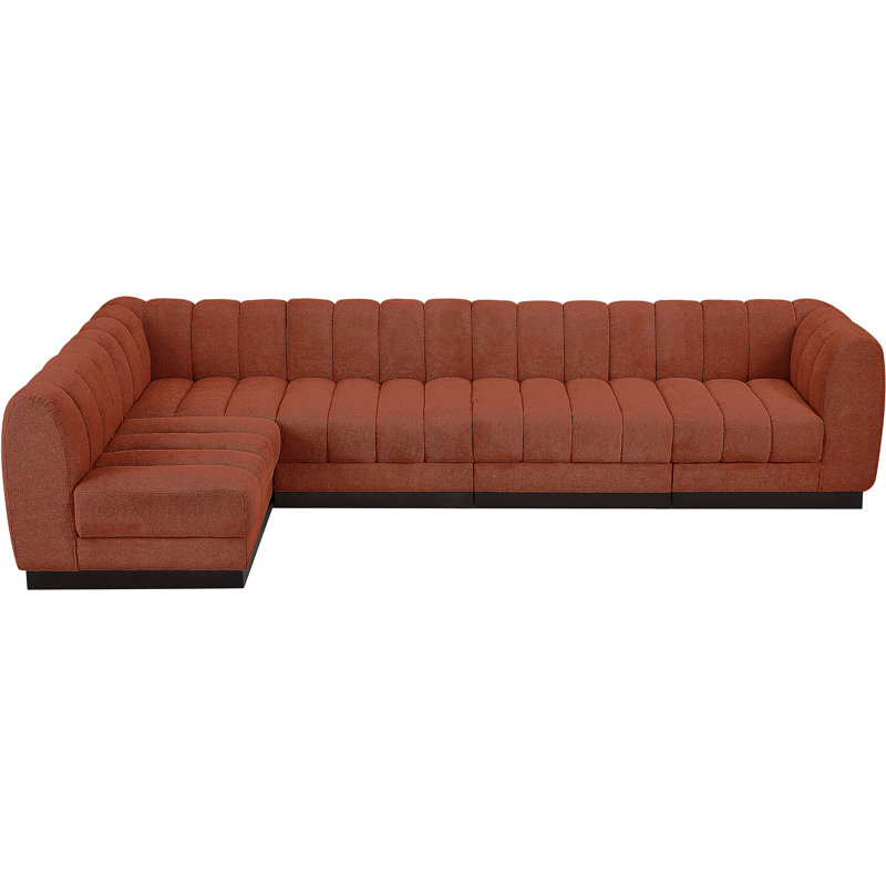 Canapé modulaire rembourré 5 pièces Quinn, Tissu cognac chenille