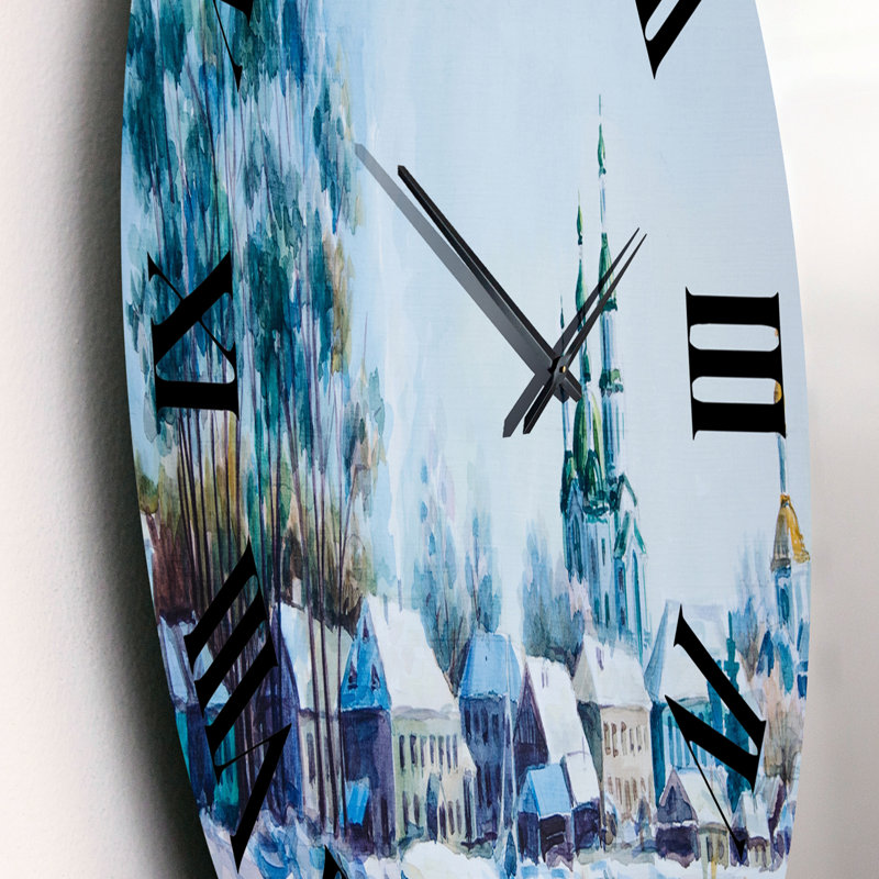 Small Town In Winter Times - Traditional Wall Clock, 23" H x 23" W x 1" D