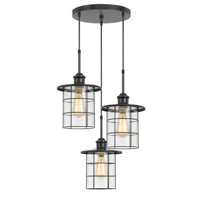 Luminaire suspendu à 3 lumières en métal et verre au fini bronze foncé de hauteur 11,5 po
