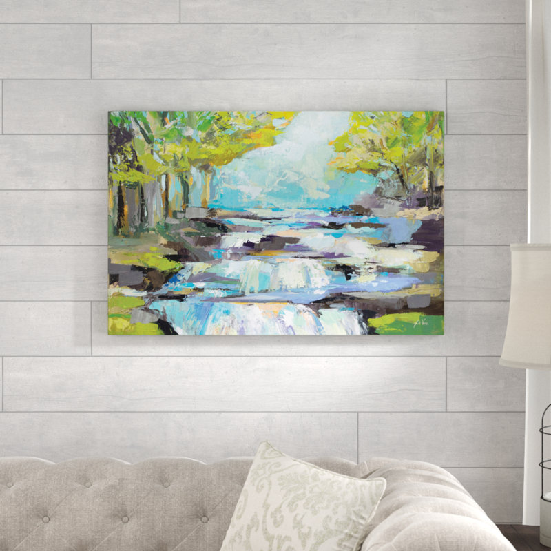 La cascade par Jeanette Vertentes-peinture sur toile, H 24 po x l 36 po