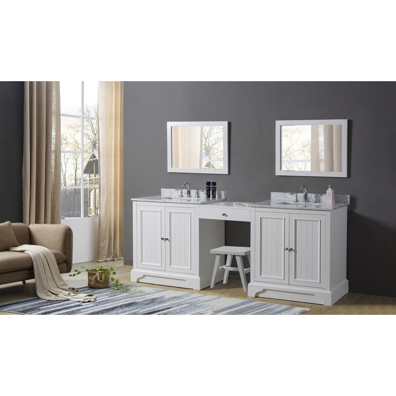 87 " W Freestanding Standard Free Standing 2 Double Vanity Bathroom Vanity With Marble Top with Mirror