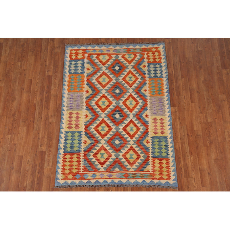 Tapis géométrique en laine Kilim