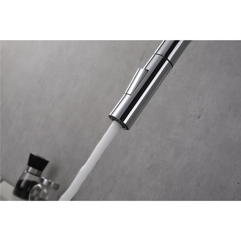 Robinet de cuisine rétractable à poignée simple avec accessoires, Nickel satiné