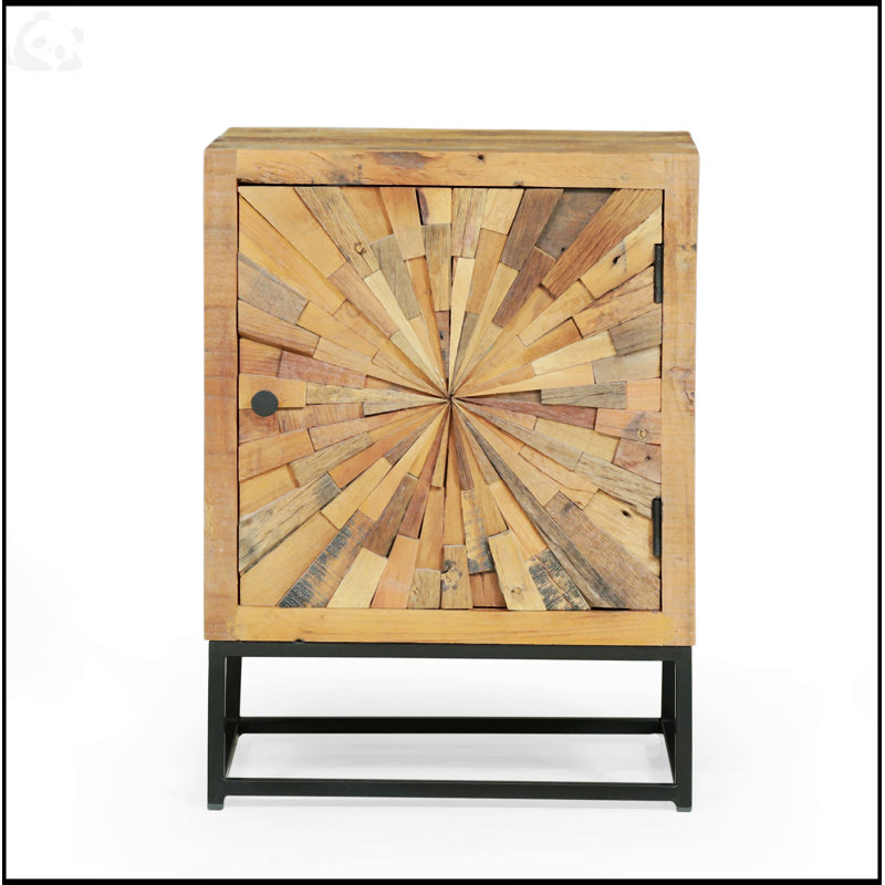 17.5'' W Recycled Wood and Iron Nightstand