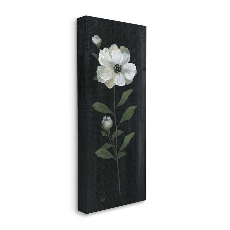 Simple fleur blanche brin Stark fond rustique par Nan - peinture sur toile tendue, H 24 po x l 10 po x P 1,5 po