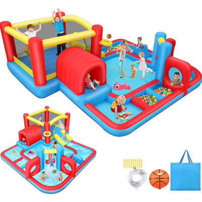 Adam 14.3Ftx14.3Ft Large Bounce House Water Slide,10-In-1 Outdoor Inflatable Obstacle Course Water Park With Splash Pool,Sprinkler,Blow Up Jump House Water Slides For Kids Backyard