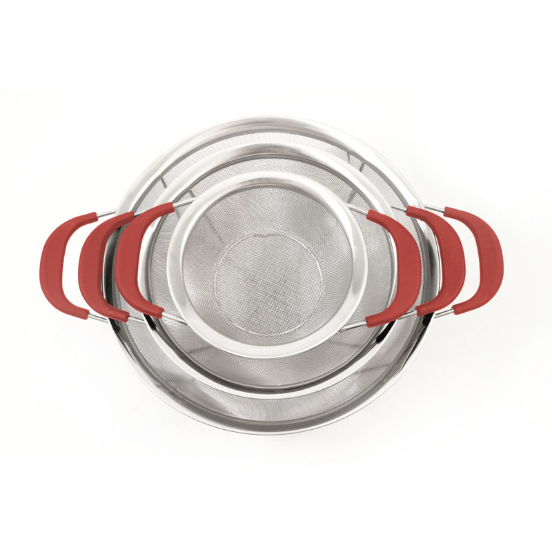 Cook Pro Mesh Colander, Silver/Red, 5" H x 12" W x 12" D