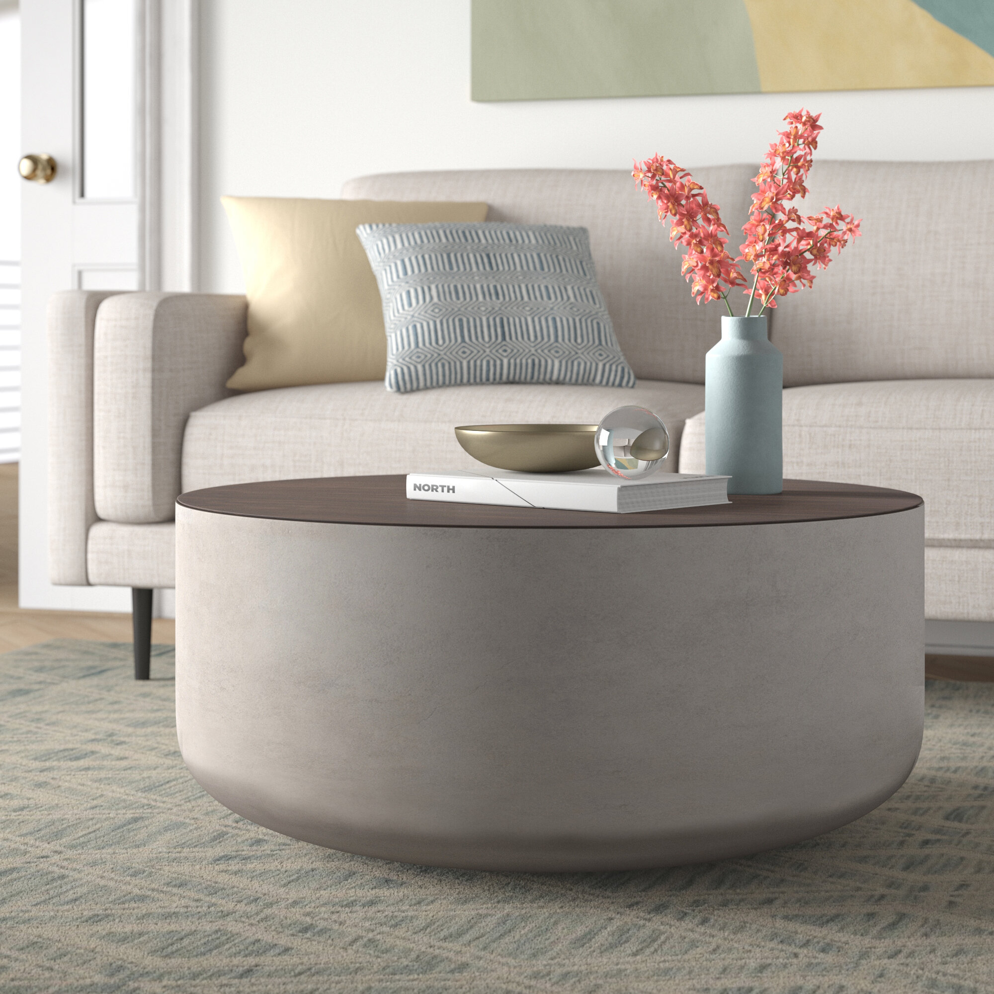 Volume Round Storage Drum Coffee Table, Modern Living Room Furniture