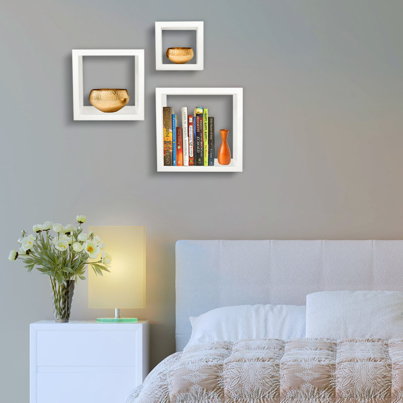 Sorbus Floating Wall Square Cube Box Shelves Mix Size Set of 3 in White, Matte White