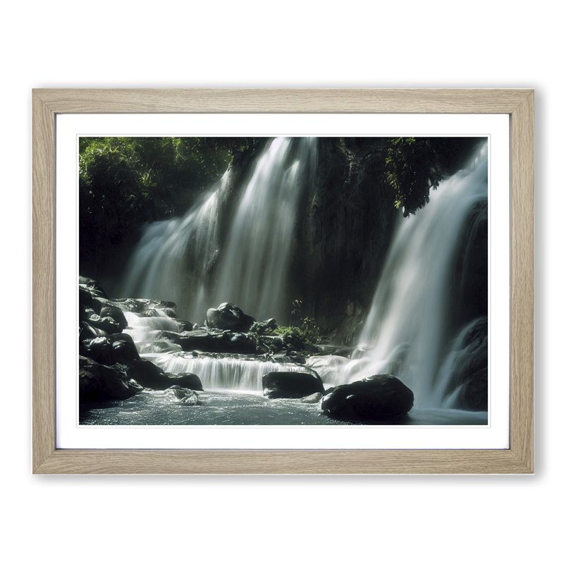 Striking Waterfall - Single Picture Frame Print, 46cm H x 64cm W x 2cm D, Oak