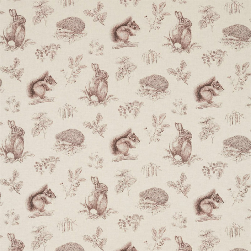 Squirrel & Hedgehog Fabric, Walnut/Linen