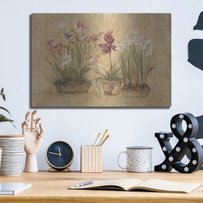 August Grove® «Three Floral Basquets» par Cheri Blum, art mural en métal, H 12 po x l 16 po