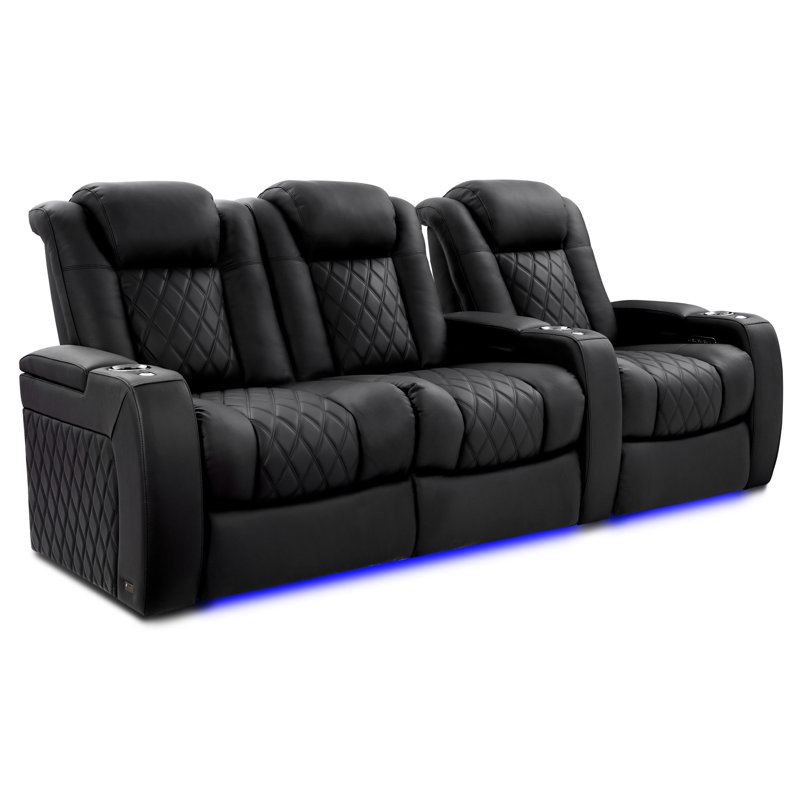 Sièges de cinéma Valencia Valencia Xl Luxury Edition | Cuir de première qualité italien Nappa grain 20000, inclinable électrique, soutien lombaire électrique, appui-tête électrique, éclairage à DEL gauche (rangée de 3 causeuses à gauche, onyx)