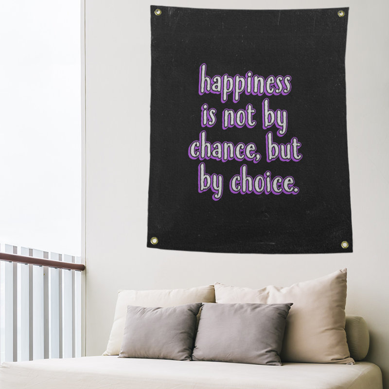 Tapisserie tableau noir en polyester citation de bonheur, H 80 po x l 59 po, Mauve