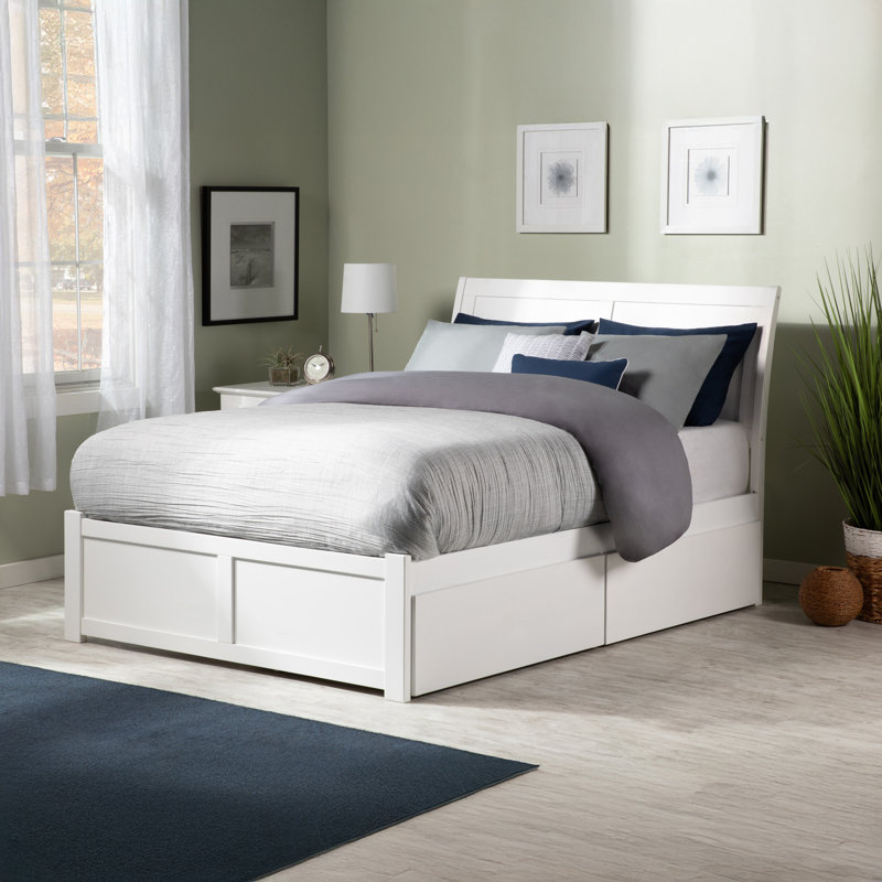 Fitzsimmons Solid Wood Sleigh Storage Platform Bed with Footboard and Under Bed Drawers, White, Full