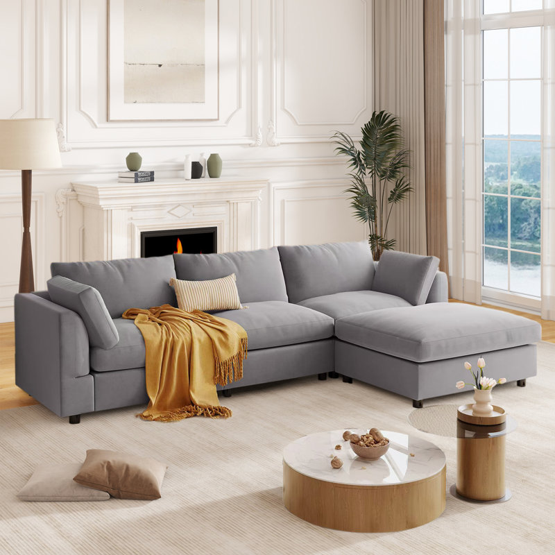 4 - Piece Upholstered Sectional, Gray Polyester Blend