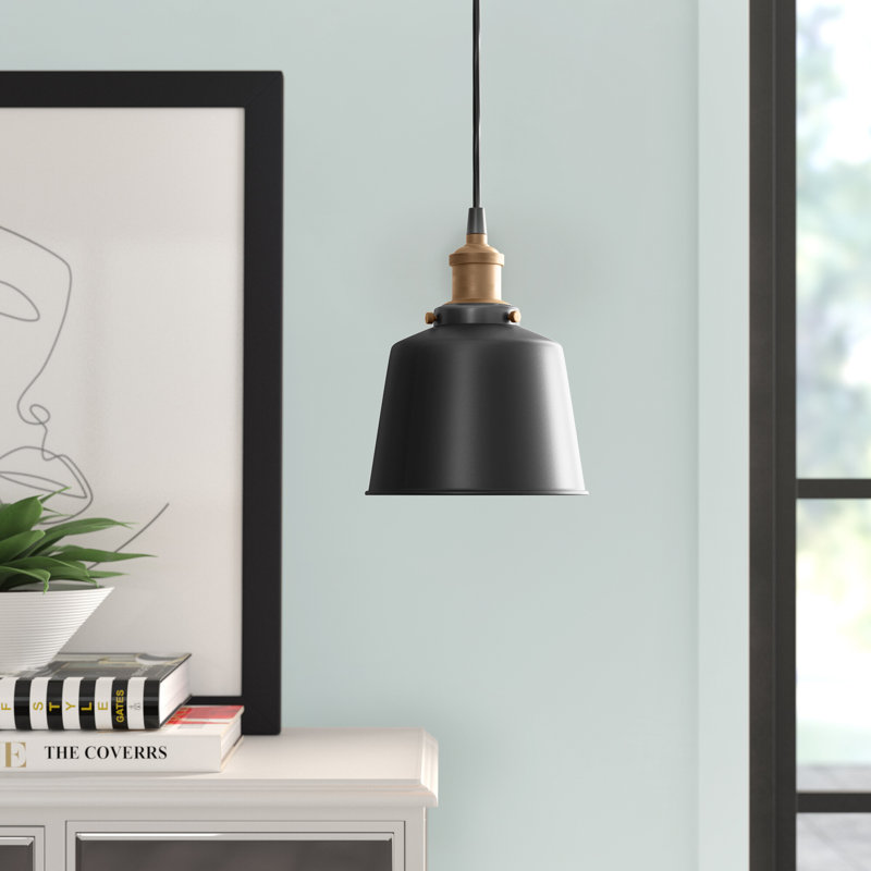 Luminaire suspendu 1 lumière à une cloche, Noir mat / laiton patiné