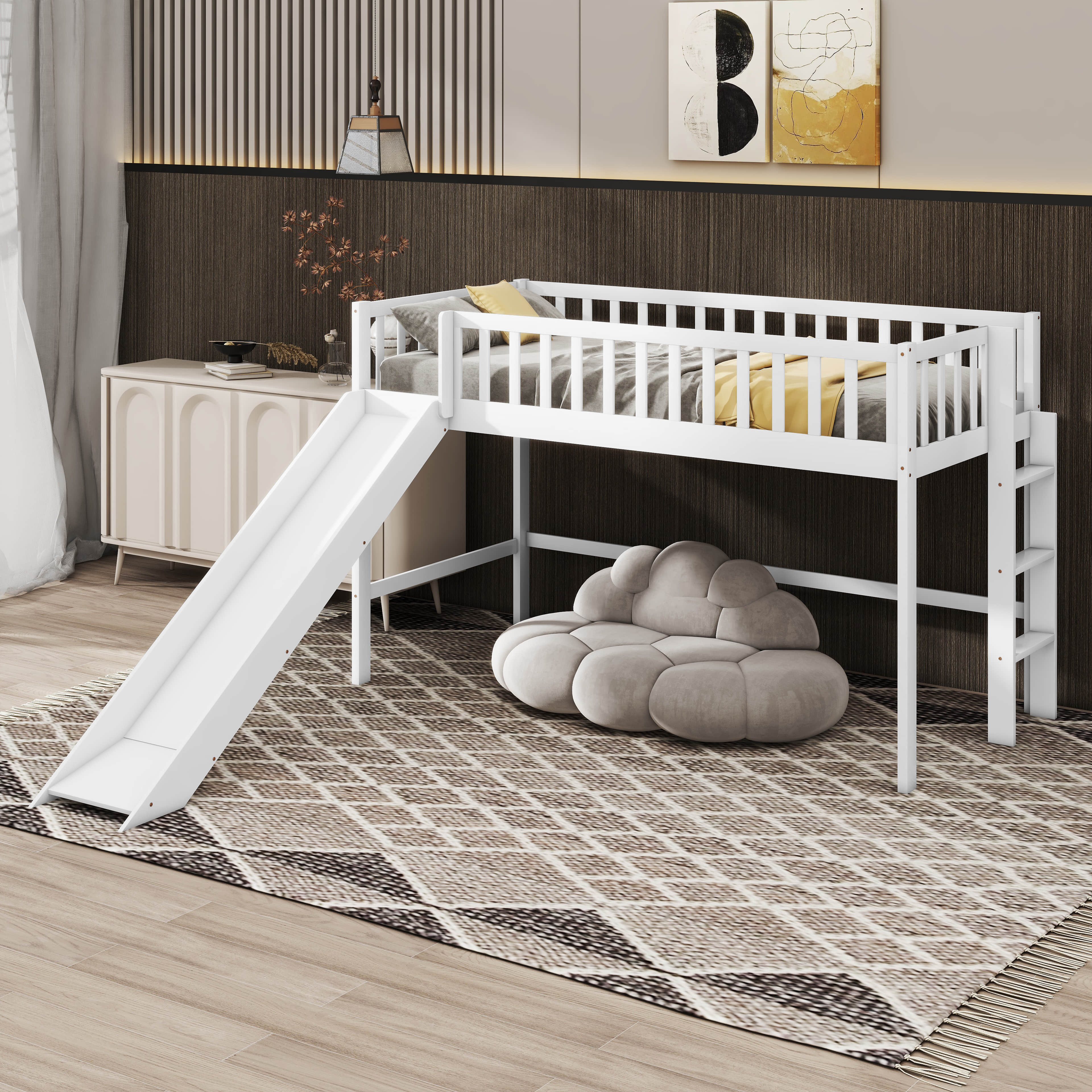 Harriet Bee Twin Size Low Loft Bed With Ladder And Slide - Wayfair Canada