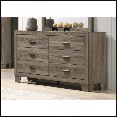 Mobilier de chambre 1 pièce à 6 tiroirs avec commode de rangement contemporaine en métal rustique gris rustique