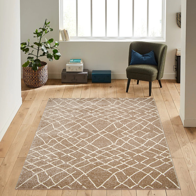 Tapis beige / brun en polypropylène tissé à la machine Carpet, Rectangle 6 pi 7 po x 9 pi 6 po
