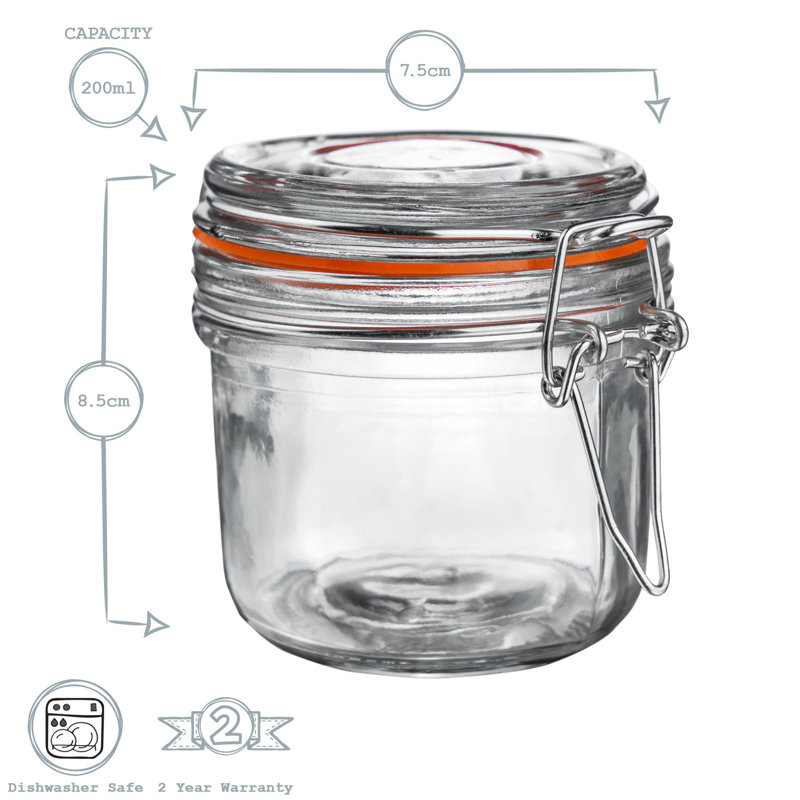 Argon Tableware - Glass Storage Jars, Clear/Orange, 8.5cm H x 7.5cm W x 7.5cm D