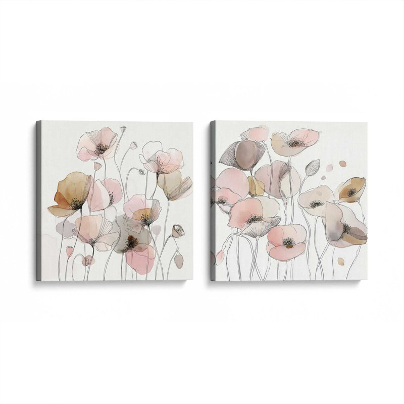 Blush Meadow Blooms, ensemble de 2 impressions, 12 po x 12 po, Toile tendue