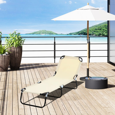 Beige Patio Chair With Construction And 5 Options Foldable Camping 5 Adjustable Heights