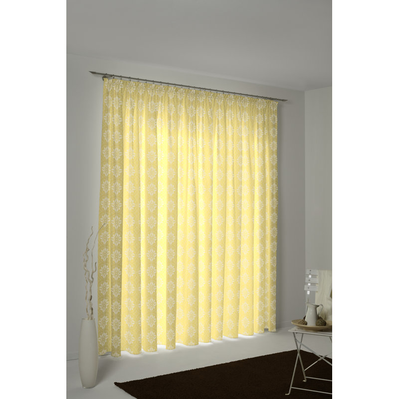 Curtain Heilwood with ruffle tape (1 piece), opaque, Yellow, 145cm Width x 225cm Drop 