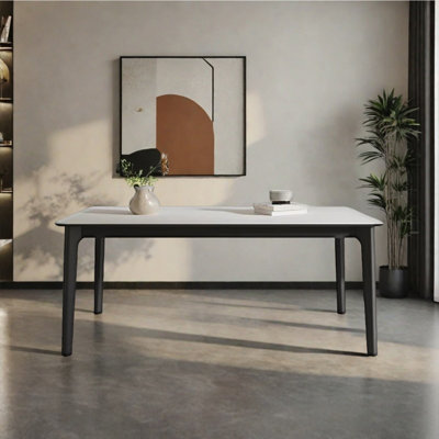 Ash wood rectangular rock plate dining table