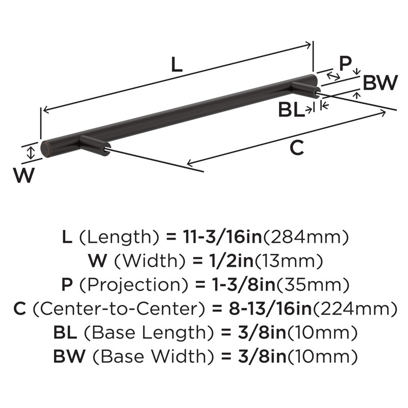 Bar Pulls Centre to Centre Bar Pull, 8 13/16, Oil Rubbed Bronze, 1