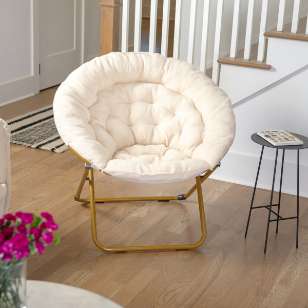 MoNiBloom Folding Saucer Chair with Ottoman, Faux Fur Moon Chair