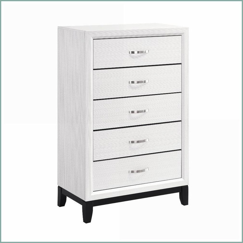 Commodes et amp; Armoire-penderie, commode blanche contemporaine à 5 tiroirs | Blanc | Bois
